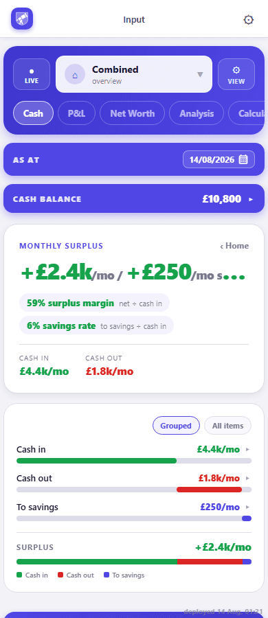 CrestCast app screenshot: Cashflow